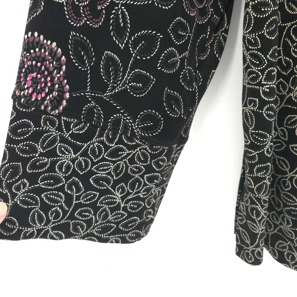Vikki Vi Cardigan Top Women 2X Black Pink Floral Lace Trim Boho Whimsigoth